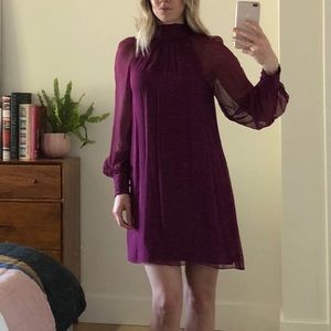 Burgundy silk dress with bow tie back detail